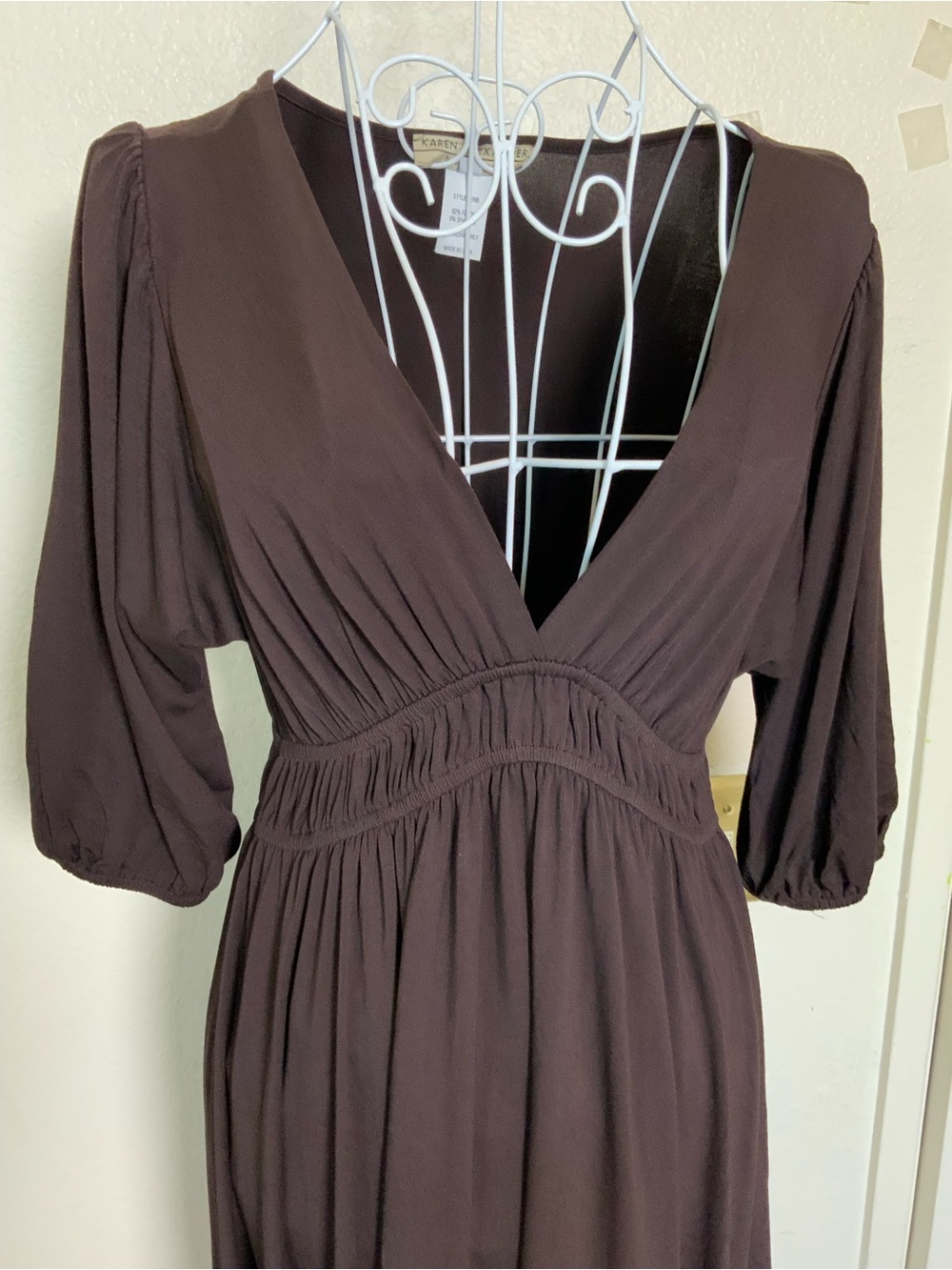 Boston Proper Deep V Brown Midi Dress with Empire Waist